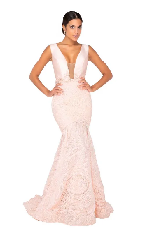 Formal Dress for Opera NightsTerani Couture - 1911P8158 Plunging V-Neck Trumpet Gown