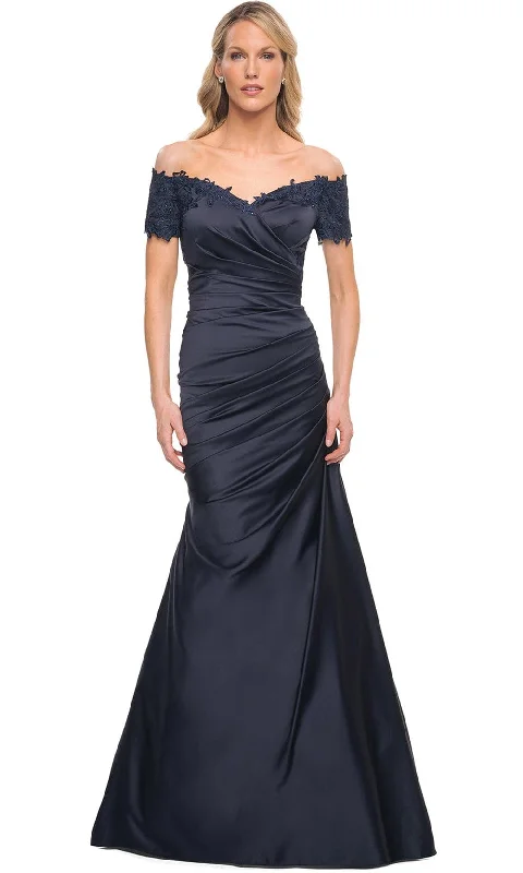 Formal Dress for Indoor WeddingsLa Femme 30199 - Satin Lace Pleated Mother of the Groom Gown