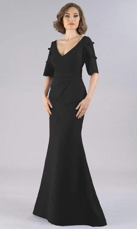 Formal Dress for Sailing RegattasGia Franco - Elbow Sleeves V-Back Trumpet Gown 12102