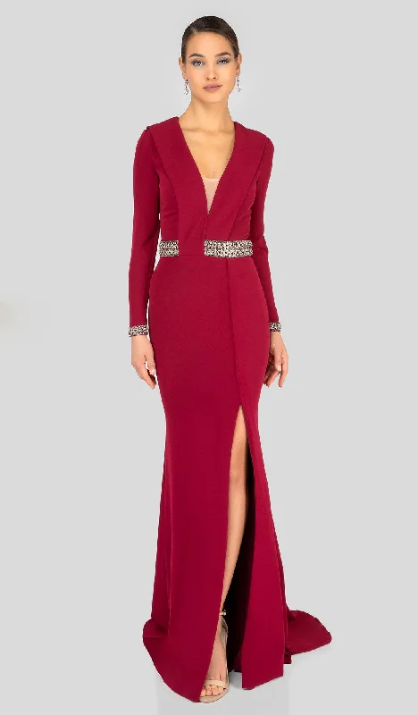 Classic Formal Dress StylesTerani Couture - 1911E9116 Long Sleeve High Slit Long Formal Dress