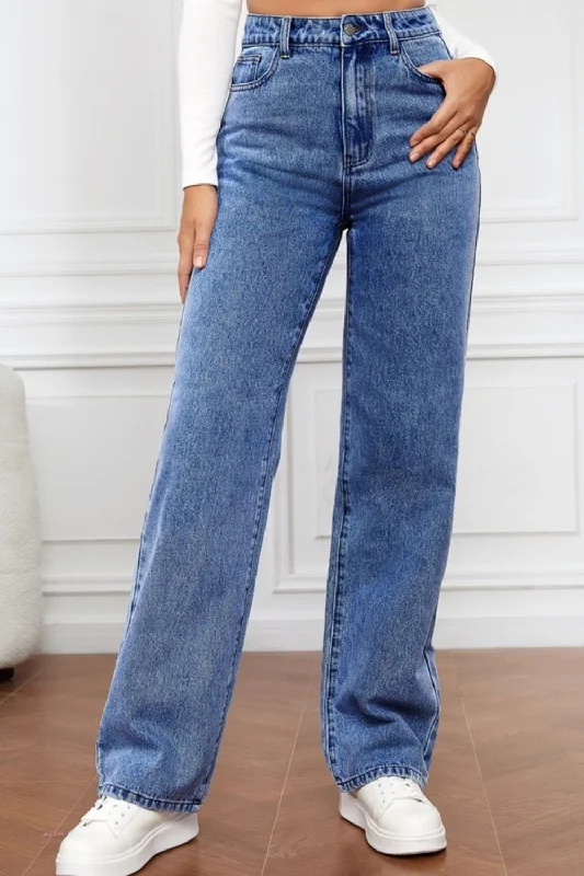 women's high-waisted denim jeansHigh Waist Straight Jeans