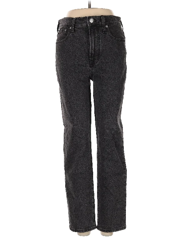 women's denim jeans with embroidery on pocketsHigh-Rise Straight-leg Jeans in Dark Wash