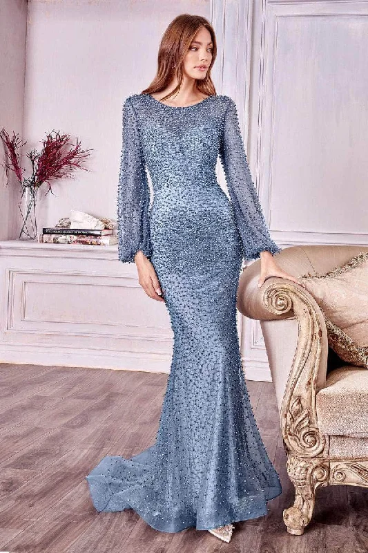 ELEGANT Formal Dress DesignsAndrea and Leo - A0997 Pearl Beaded Long Sleeve Trumpet Gown