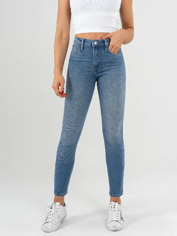 women's slim-fit denim jeansRef: 065119 Jean skinny stretch, tiro alto, tono azul medio claro