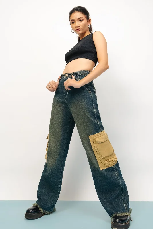 women's denim jeans for workoutsDenim Wearied Vintage Cargo