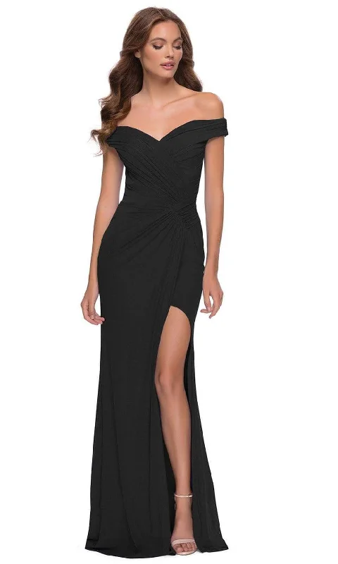 Formal Dress for Fashion WeeksLa Femme - V-Neck Fitted Sheath Gown With Slit 29756SC