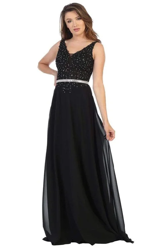 Formal Dress for GalasMay Queen - V-Neck Embellished Formal Dress MQ1701 - 1 pc Black In Size 10 Available