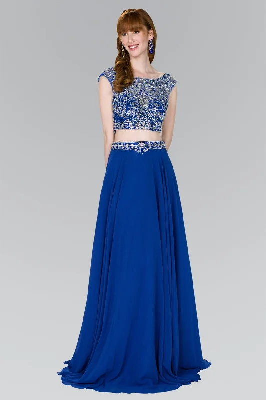 Formal Dress for QuinceañerasElizabeth K - GL2422 Cap Sleeve Crystal Ornate Two-Piece Chiffon Gown