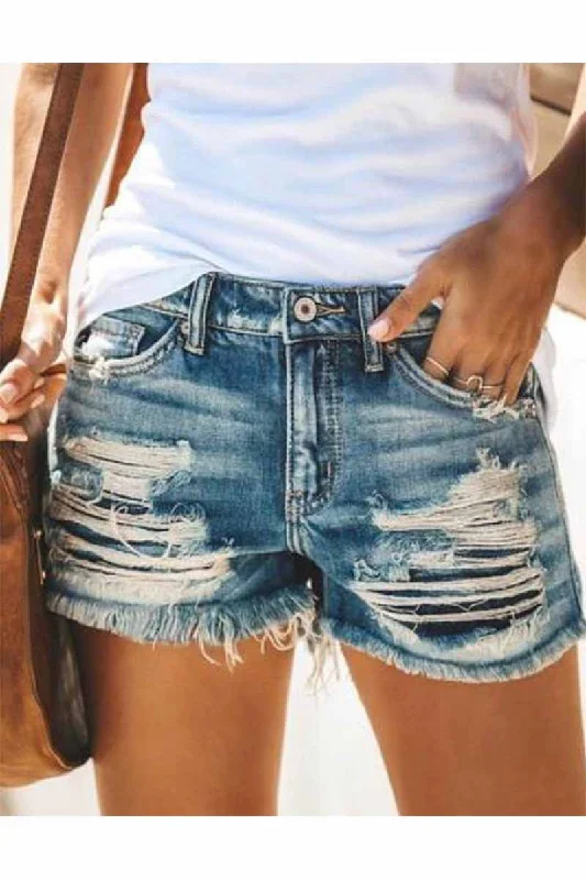 women's short denim jeansKittenAlarm -  fashion Regular Waist Hole Casual Jeans