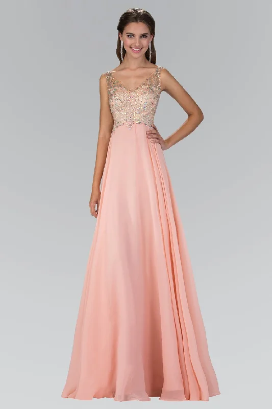 Formal Dress for Science AwardsElizabeth K - GL2116 Bejeweled V-Neck Chiffon Gown