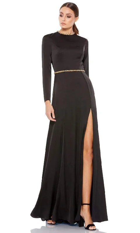 Formal Dress for Eco-Conscious EventsIeena Duggal - 26524 Crystal Trim Long Sleeve High Slit A-Line Gown