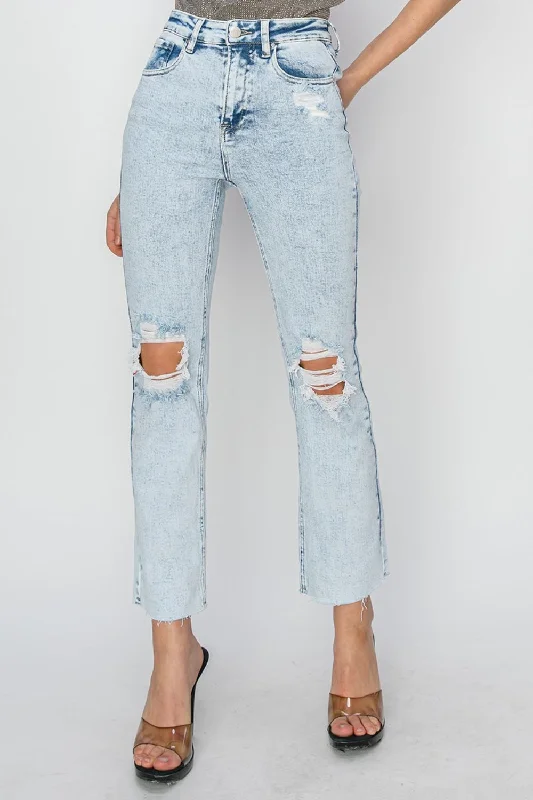 women's stone-washed denim jeansRISEN High Rise Distressed Ankle Jeans