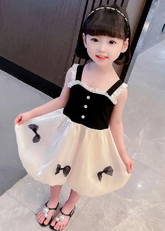 long midi dressesBoutique Black Square Collar Lace Patchwork Bow Silk Girls Vacation Slip Mid Dress Summer