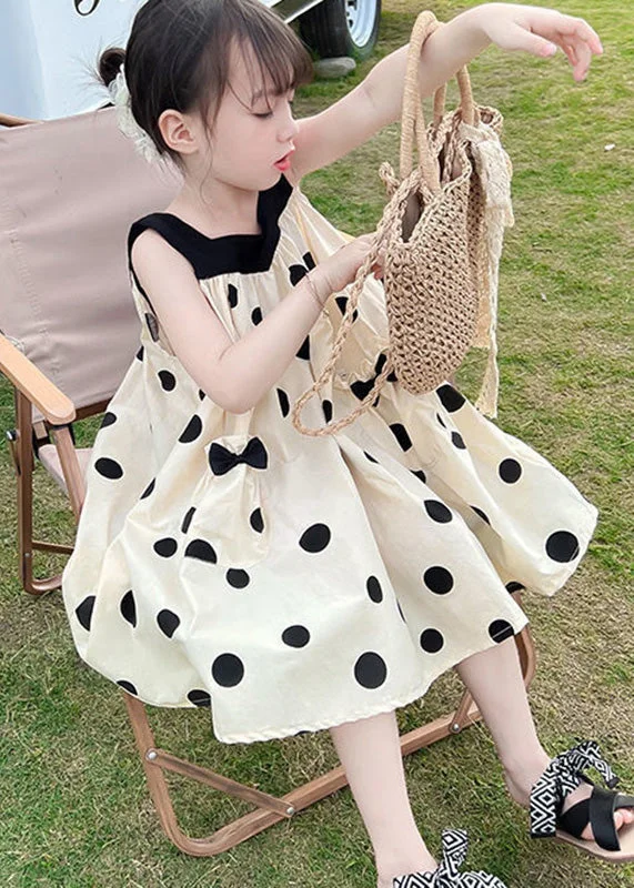 midi dresses with spaghetti strapsBoutique Beige Print Wrinkled Cotton Kids Spaghetti Strap Mid Dress Summer