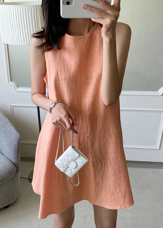 satin midi dressesBrief Orange O-Neck Patchwork Cozy Mid Dress Summer