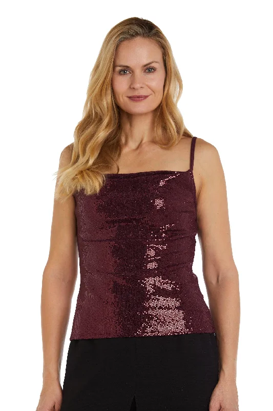 women's tops with sheer overlaysNightway Spaghetti Strap Metallic Knit Top 22117