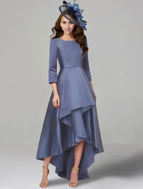 romantic wedding dressesA-Line Dress Mother of the Bride Dress Elegant V Neck Tea Length Satin 3/4 Length Sleeve