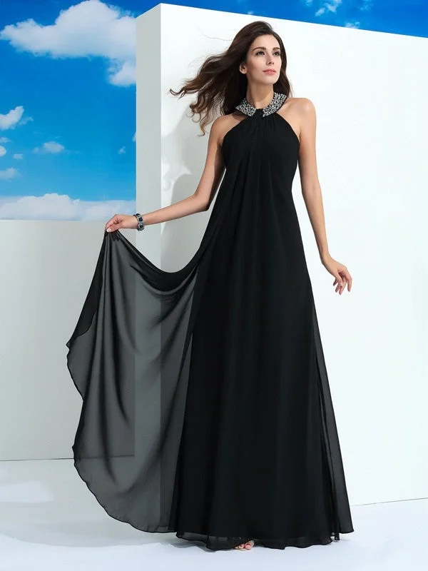 maxi dresses for mother of the brideA-Line/Princess Halter Beading Sleeveless Long Chiffon Dresses