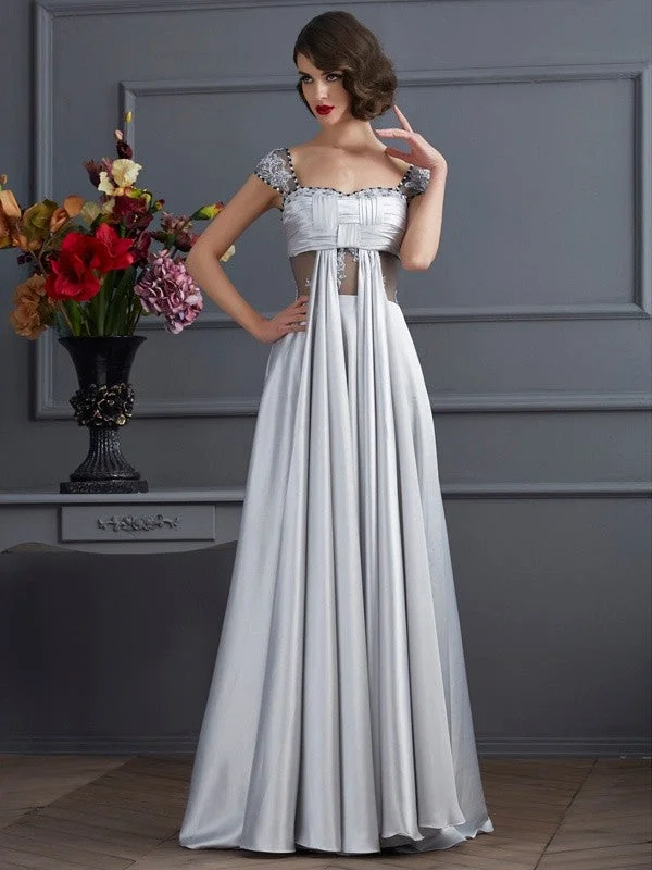 maxi dresses for winter (with tights)A-Line/Princess Off the Shoulder Sleeveless Pleats Long  Woven Satin Dresses