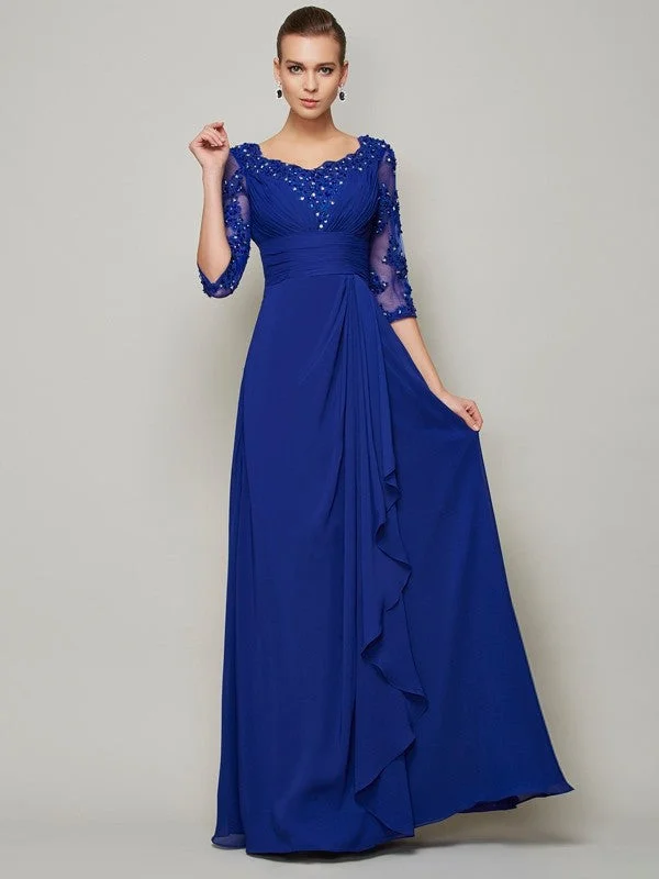 intricate wedding dressesA-Line/Princess Scoop 3/4 Sleeves Lace Long Chiffon Mother of the Bride Dresses