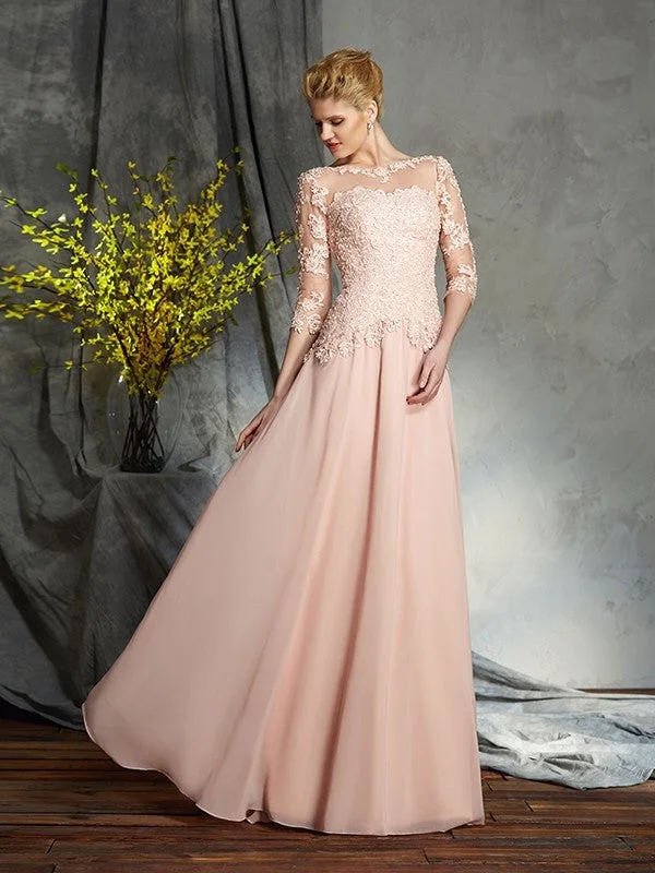 wedding dress inspirationA-Line/Princess Scoop Applique 3/4 Sleeves Long Chiffon Mother of the Bride Dresses