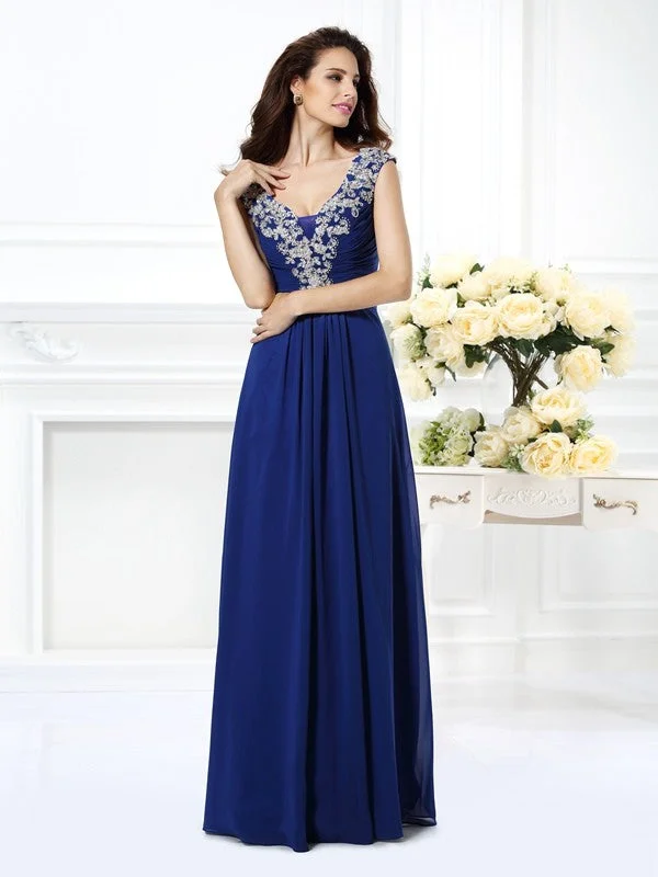 velvet maxi dressesA-Line/Princess Scoop Beading Sleeveless Long Chiffon Dresses