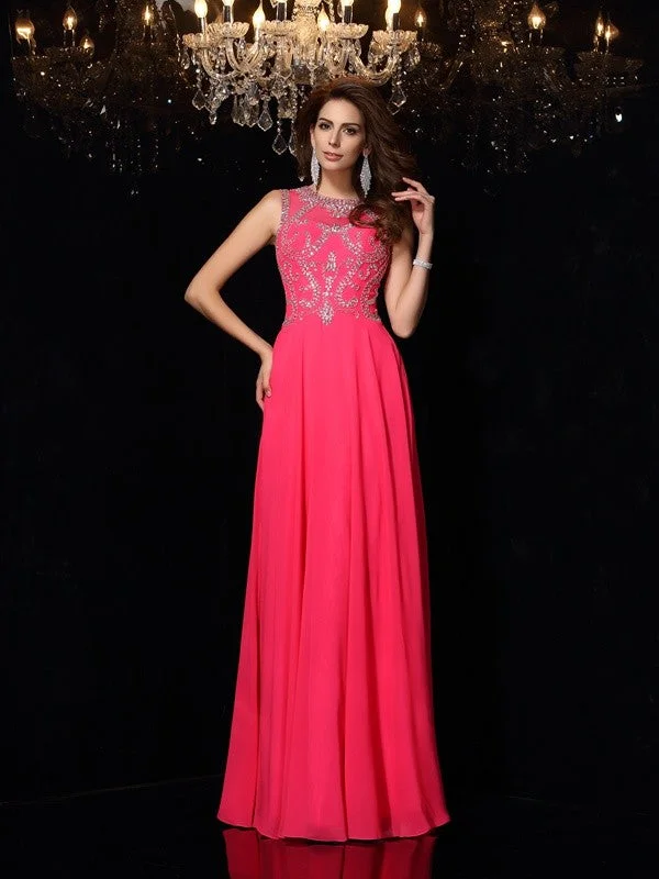 maxi dresses with sequined detailsA-Line/Princess Scoop Beading Sleeveless Long Chiffon Dresses #51243