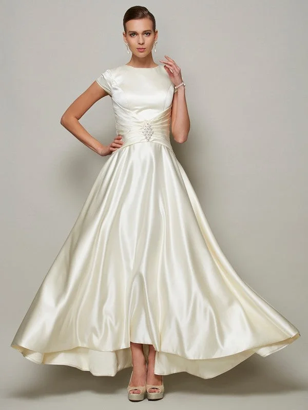 romantic wedding dressesA-Line/Princess Scoop Short Sleeves Beading Long Satin Mother of the Bride Dresses