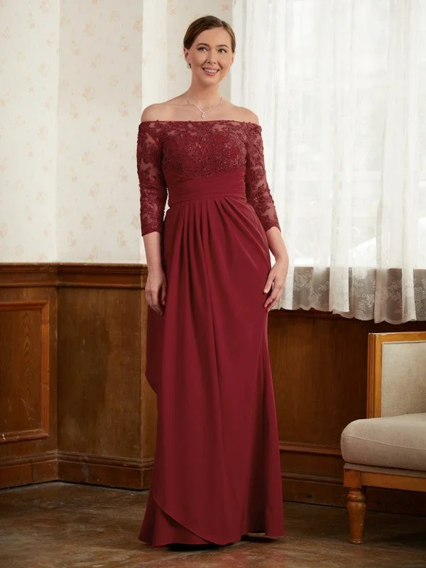 wedding dress preservationA-Line/Princess Stretch Crepe Lace Off-the-Shoulder 3/4 Sleeves Floor-Length Mother of the Bride Dresses