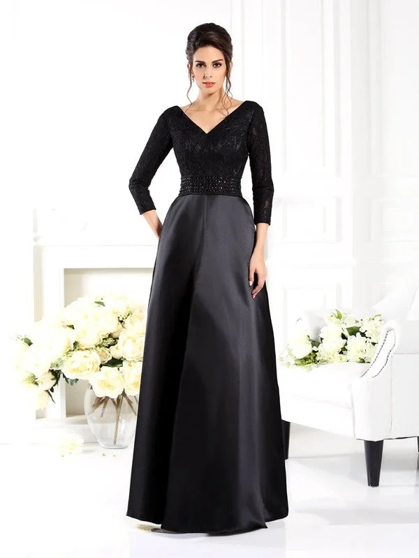 mermaid wedding dressesA-Line/Princess V-neck Beading 3/4 Sleeves Long Satin Mother of the Bride Dresses