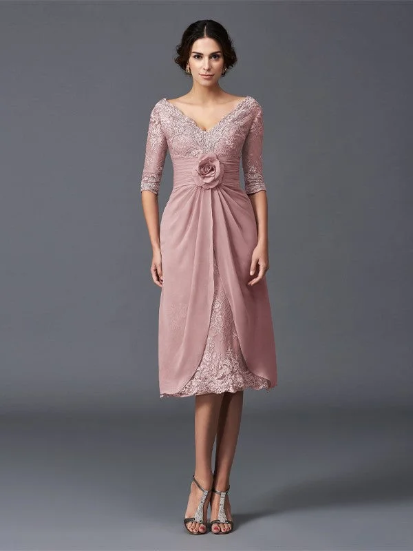 modern wedding dressesA-Line/Princess V-neck Hand-Made Flower 1/2 Sleeves Short Lace Mother of the Bride Dresses