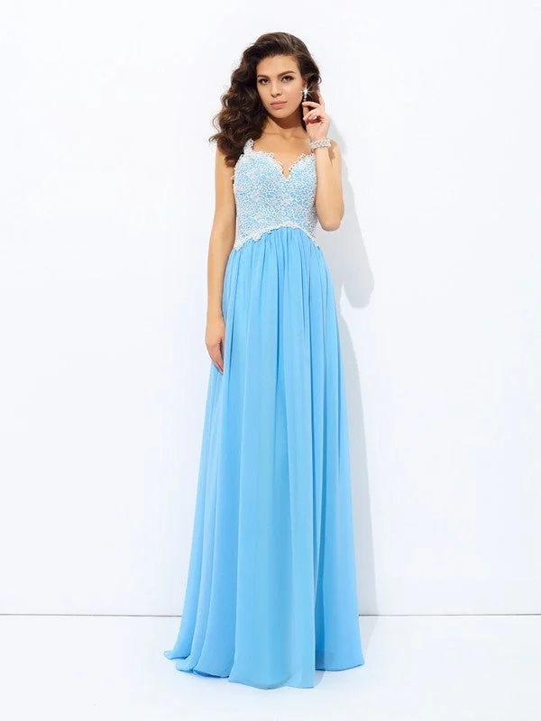 maxi dresses with short sleevesA-Line/Princess V-neck Lace Sleeveless Long Chiffon Dresses