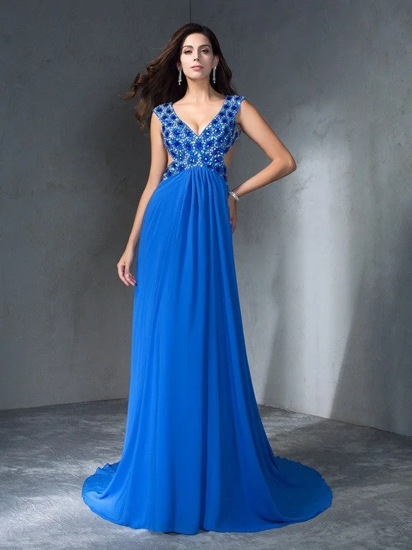 maxi dresses for formal eventsA-Line/Princess V-neck Sequin Sleeveless Long Chiffon Dresses