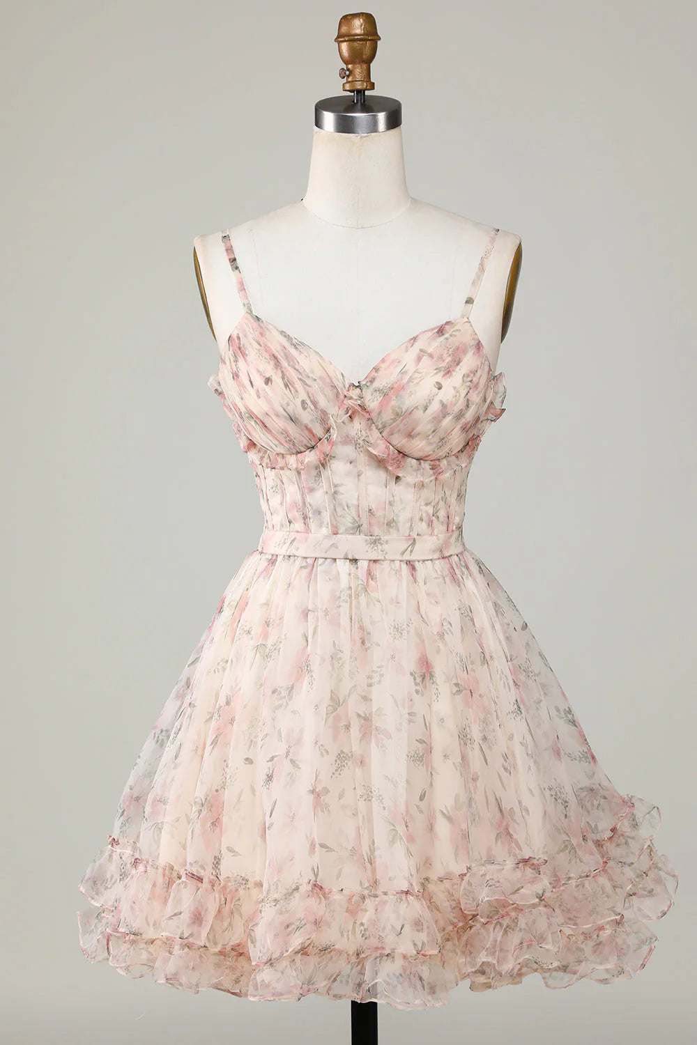 asymmetrical party dressesAmzcw Champagne A-Line Corset Floral Short Homecoming Dress with Lace Up Back