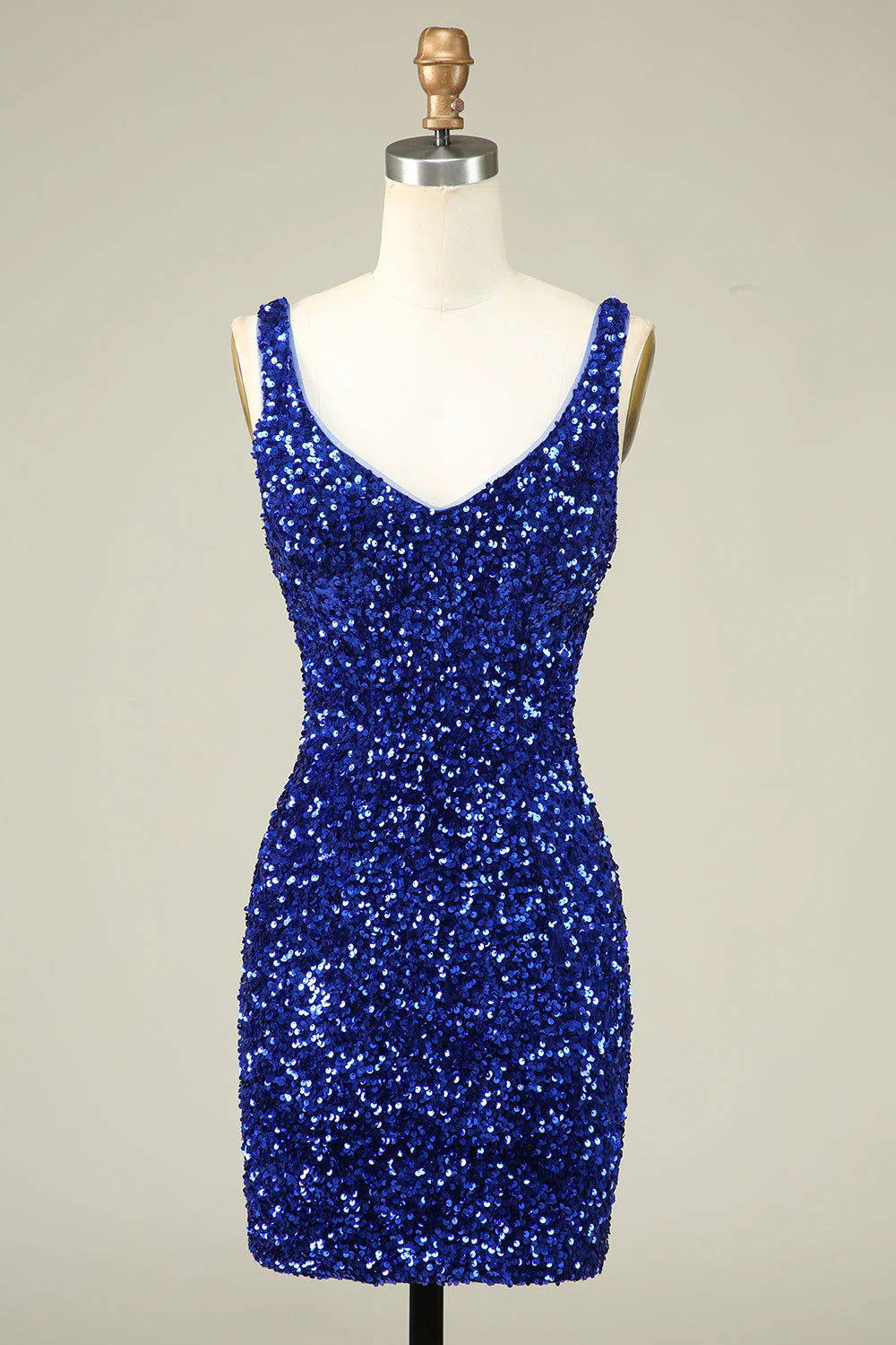 pool party dressesAmzcw Classy Royal Blue Sheath V Neck Sequin Fitted Short Homecoming Dress