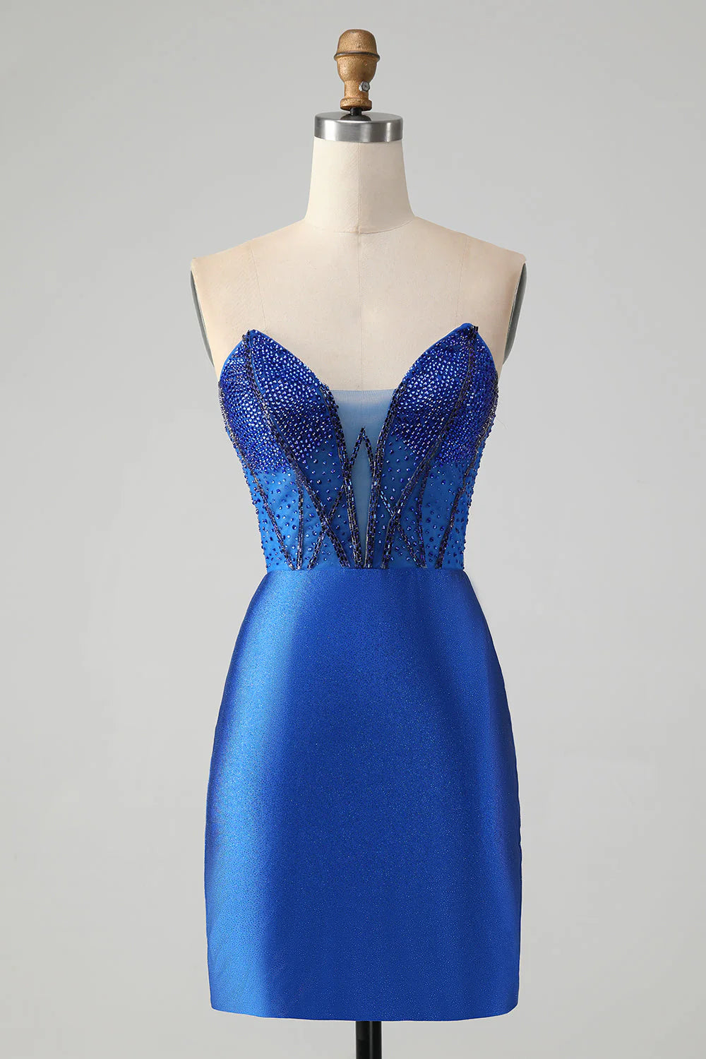 comfortable party dressesAmzcw Classy Sparkly Royal Blue Tight Strapless Short Homecoming Dress with Beading