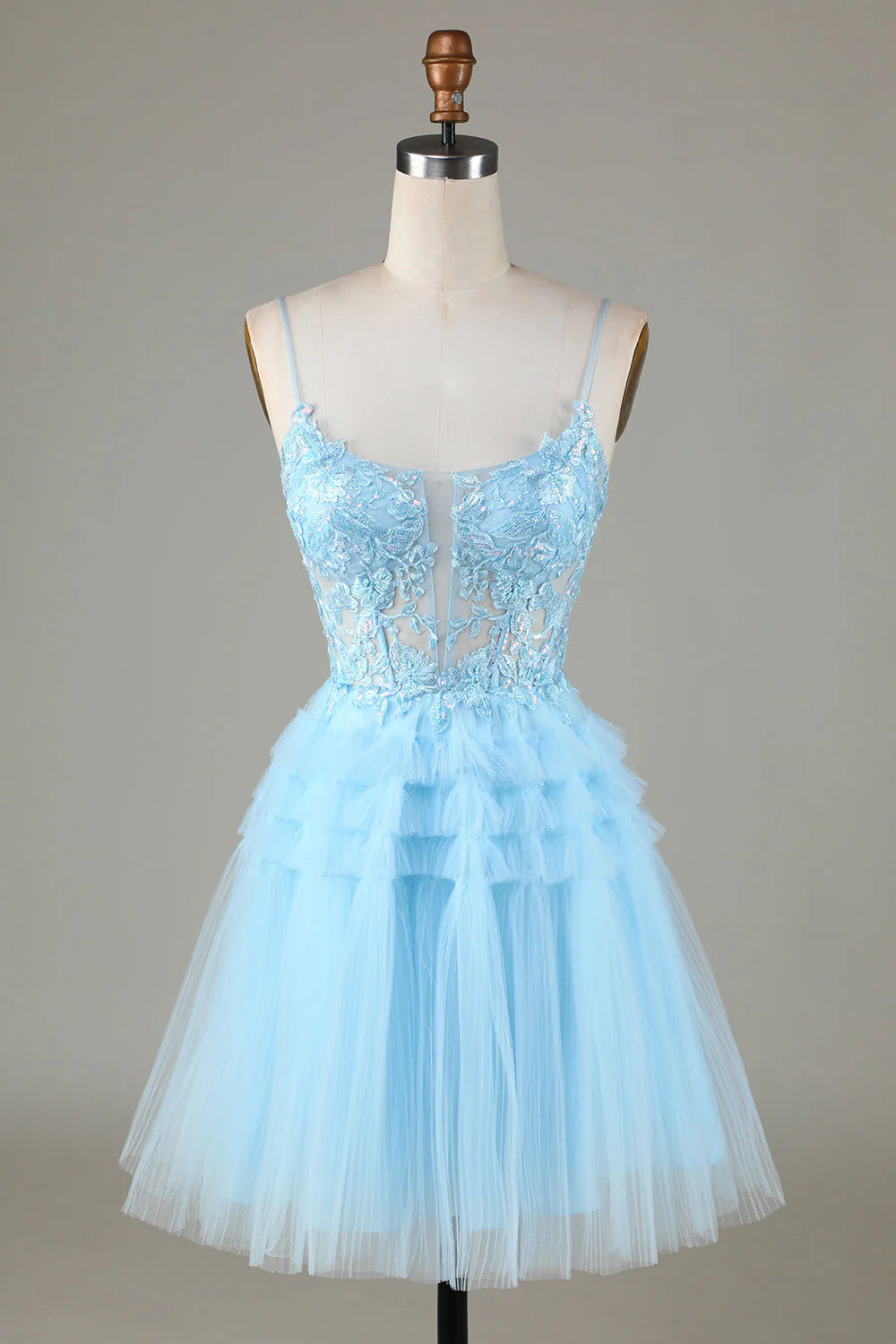 spaghetti-strap party dressesAmzcw Cute A Line Spaghetti Straps Glitter Blue Short Homecoming Dress with Appliques