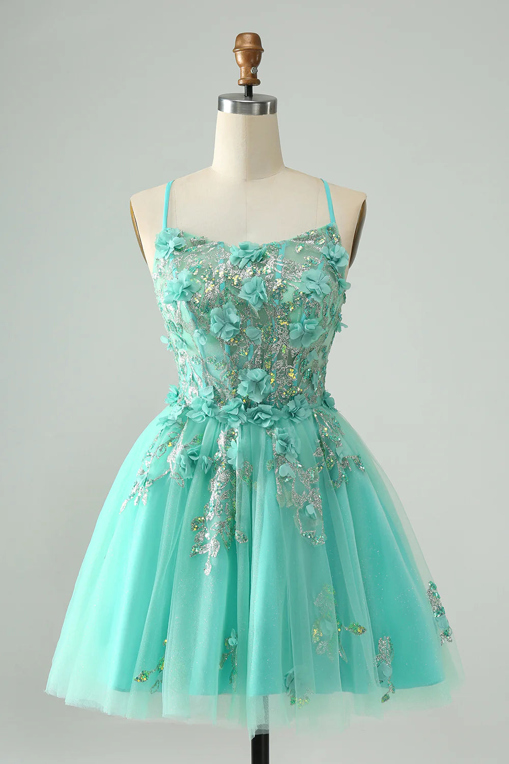 affordable luxury party dressesAmzcw Cute Green A Line Spaghetti Straps Corset Short Homecoming Dress with Appliques