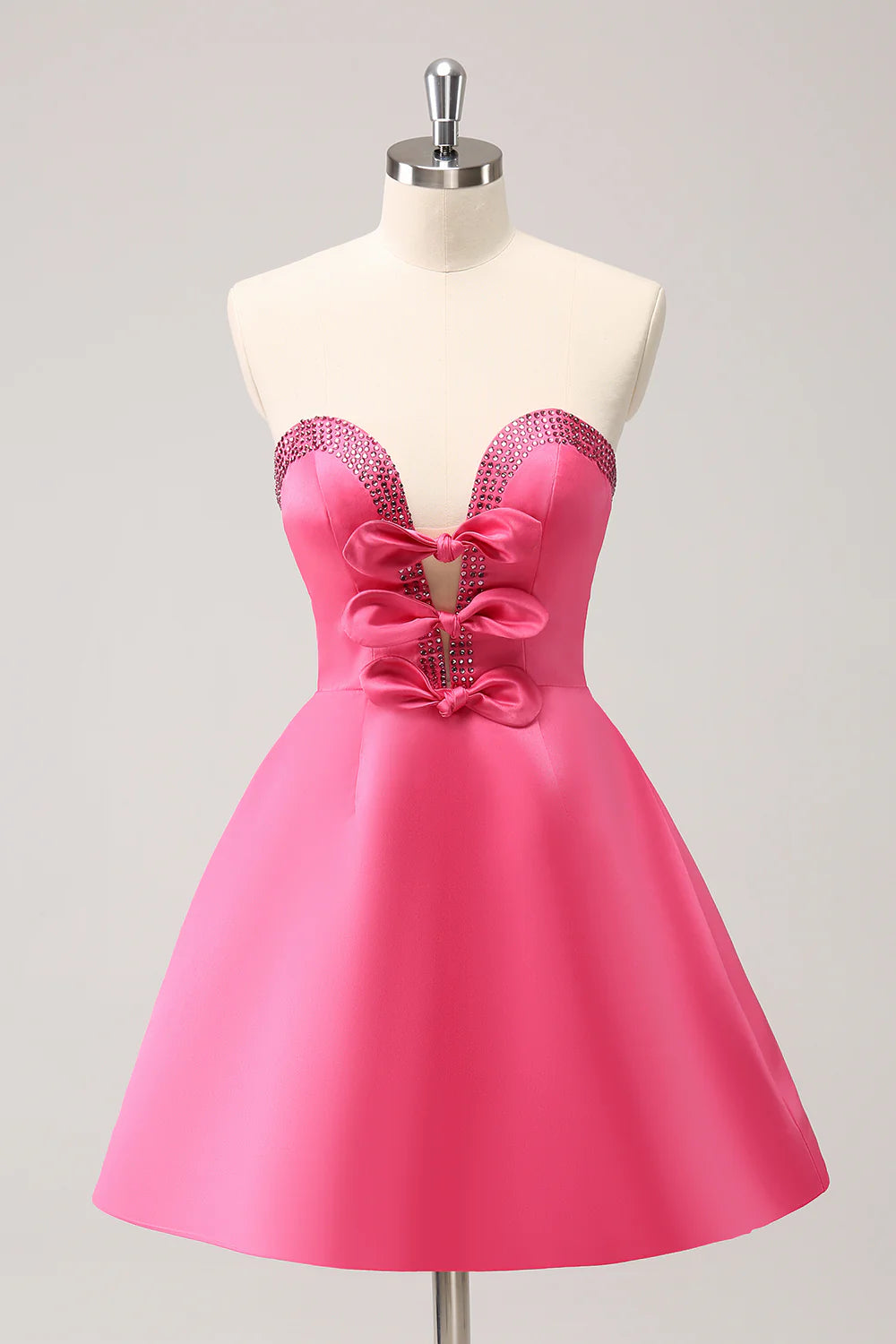 semi-formal party dressesAmzcw Cute Hot Pink A Line Strapless Cut Out Homecoming Dress with Beading