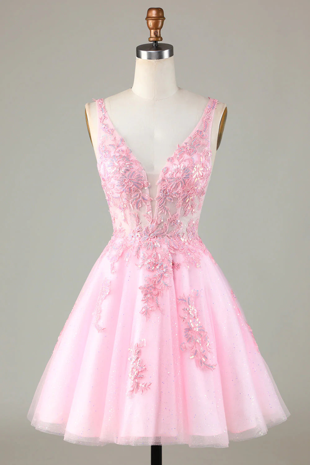 mini party dressesAmzcw Cute Pink Glitter Sequin Short Backless Homecoming Dress with Appliques