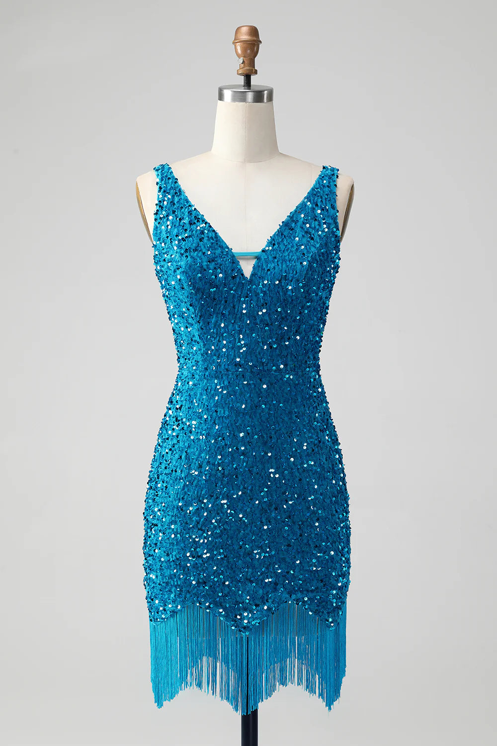 affordable party dressesAmzcw Glitter Dark Blue Tight Spaghetti Straps Sequin Short Homecoming Dress with Tassels