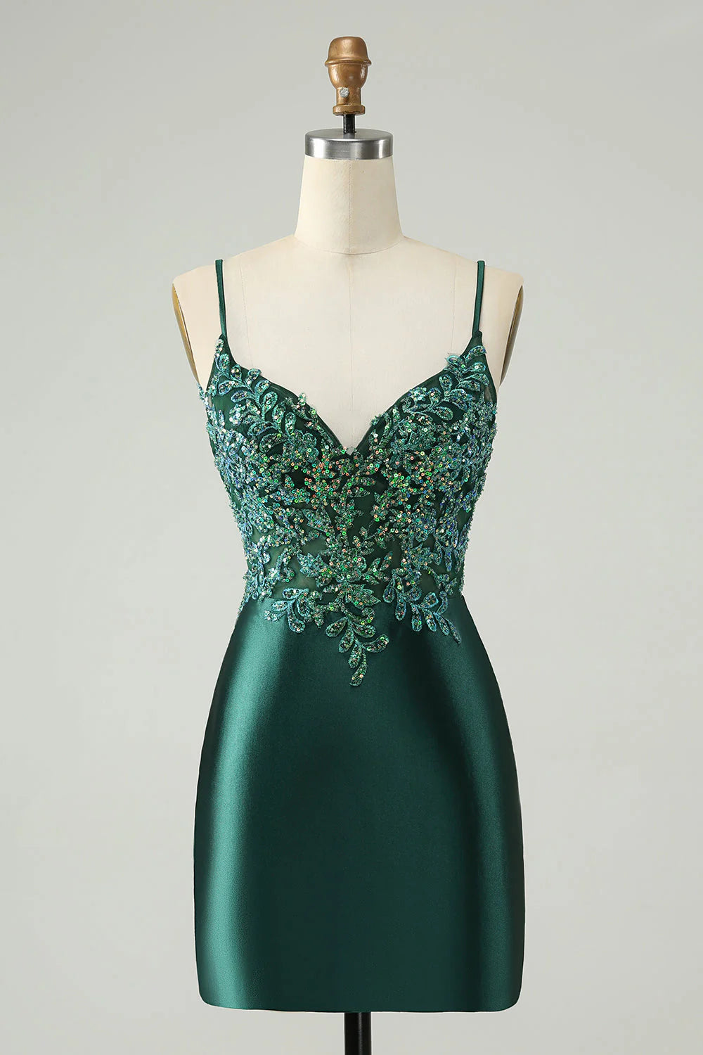 mini party dressesAmzcw Glitter Dark Green Tight V Neck Short Homecoming Dress with Sequins