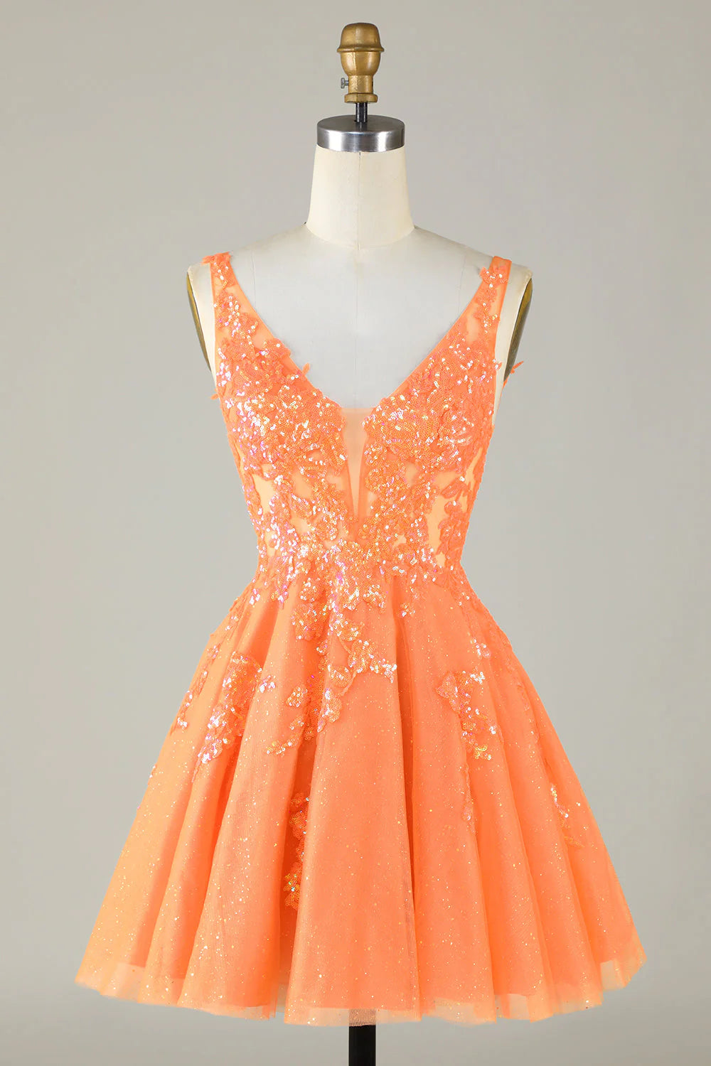 mermaid party dressesAmzcw Glitter Orange A Line V Neck Sequins Short Homecoming Dress