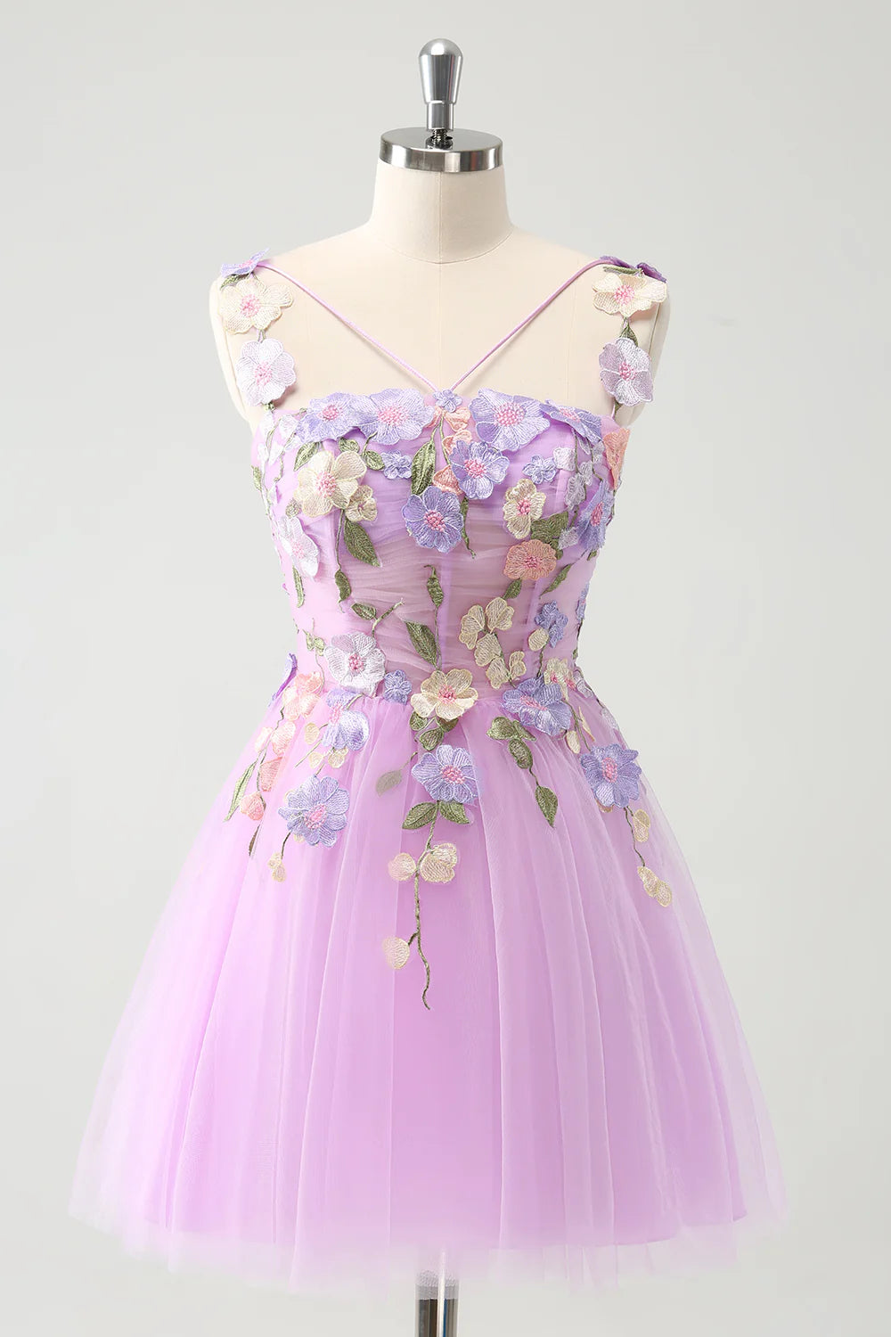 ruffle party dressesAmzcw Gorgeous Purple A Line Spaghetti Straps Short Homecoming Dress with 3D Flowers