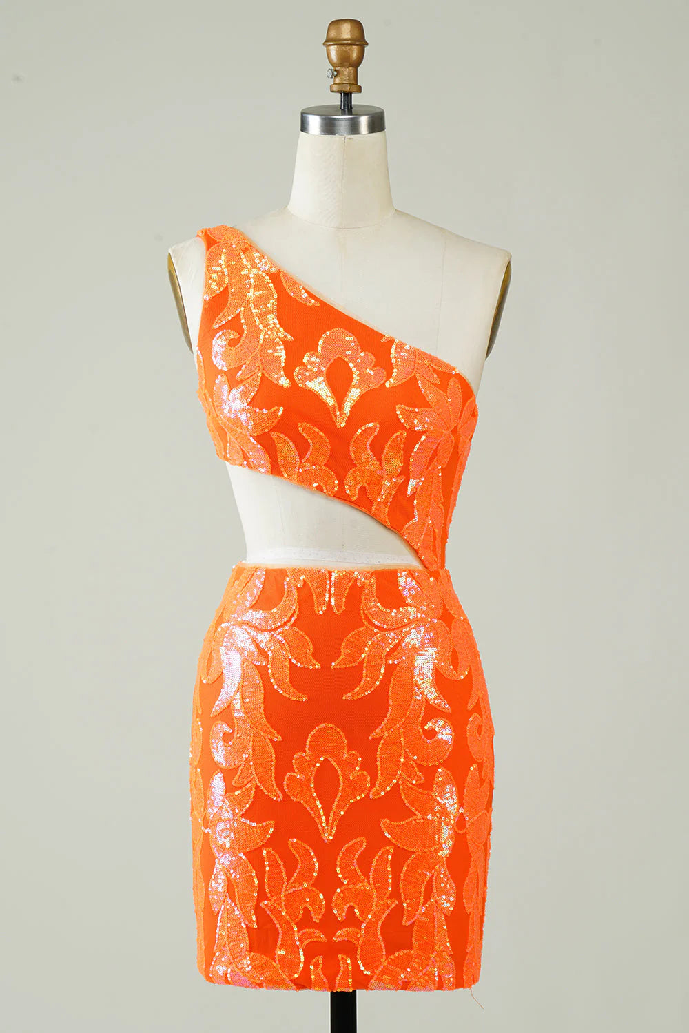 themed party dressesAmzcw Orange One Shoulder Glitter Homecoming Dress with Hollow-out