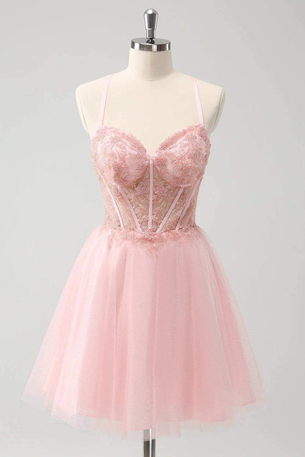 cotton party dressesAmzcw Pink Tulle A Line Corset Short Homecoming Dress with Beading