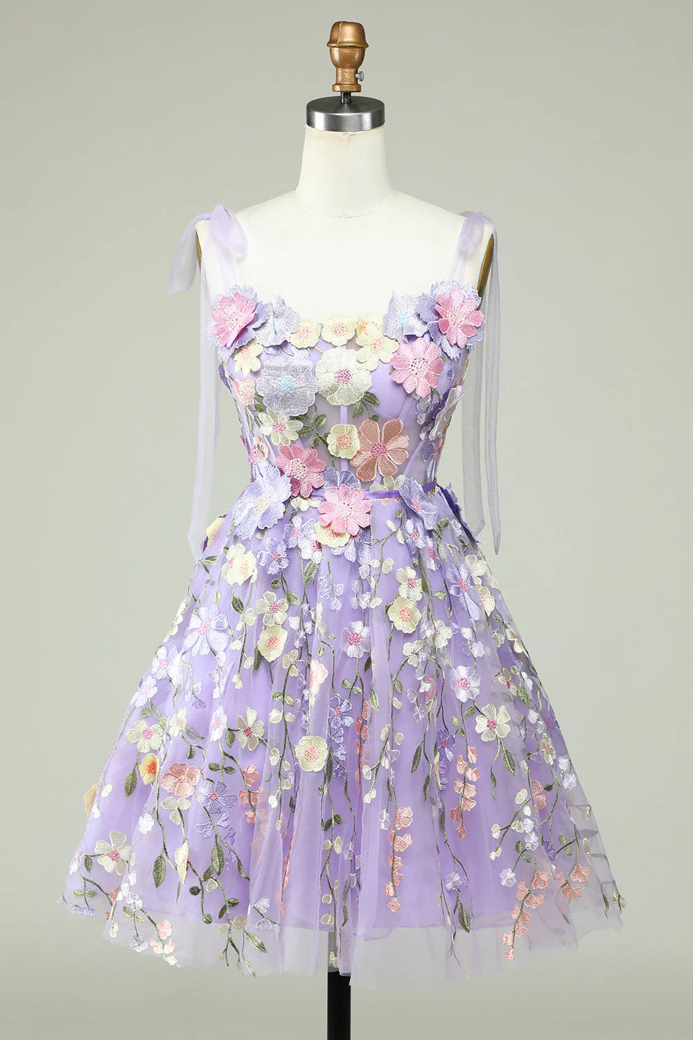 birthday party dressesAmzcw Purple A Line Spaghetti Straps Corset Homecoming Dress with 3D Flowers