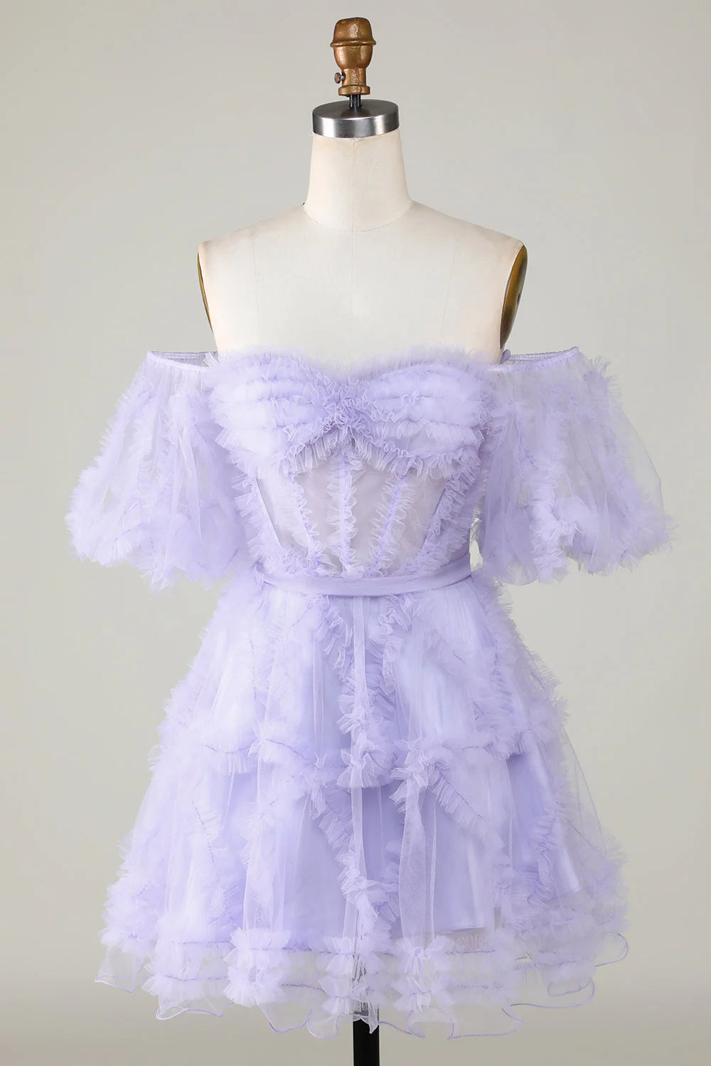 figure-flattering party dressesAmzcw Purple Stylish A Line Off the Shoulder Tulle Corset Homecoming Dress