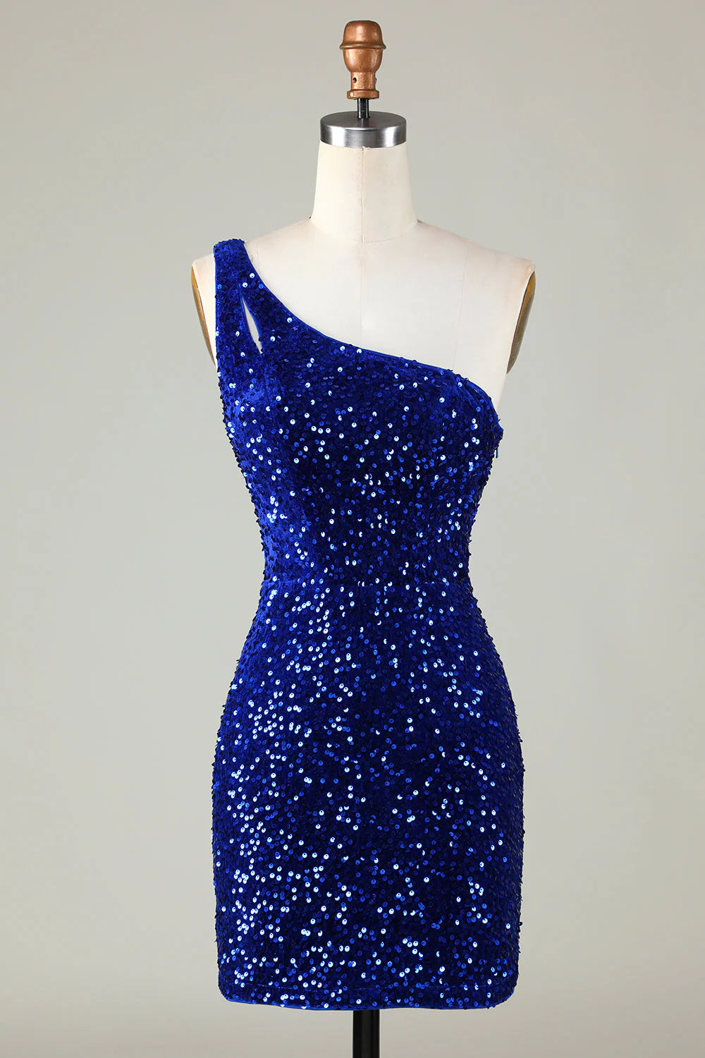 high-low party dressesAmzcw Royal Blue One Shoulder Sequins Tight Beading Short Homecoming Dress