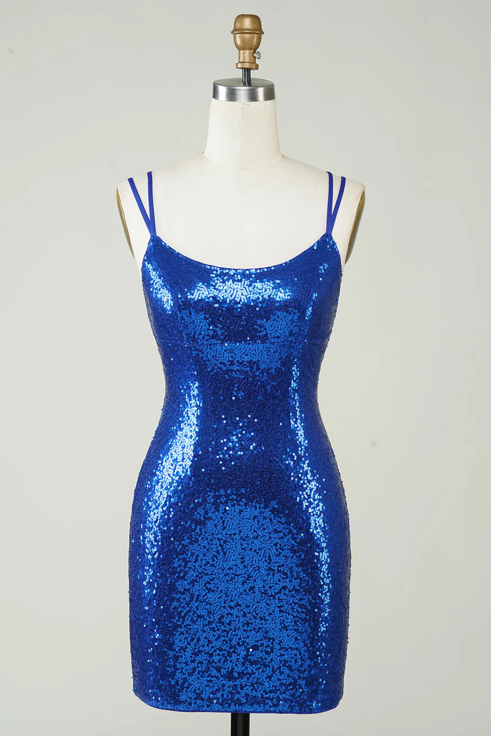 long party dressesAmzcw Royal Blue Sheath Spaghetti Straps Tight Sequins Backless Short Homecoming Dress